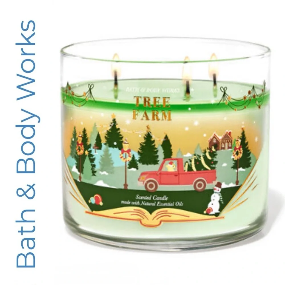 Bath & Body Works Tree Farm 3 Wick Candle With Decorative Lid